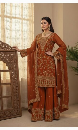 BE 447 RED ORANGE WEDDING WEAR SHARARA SUITSBE 447 RED ORANGE WEDDING WEAR SHARARA SUITS