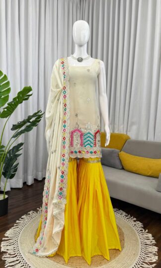 KD 1550 DESIGNER SHARARA SUITS WITH PREMIUM FABRICKD 1550 DESIGNER SHARARA SUITS WITH PREMIUM FABRIC