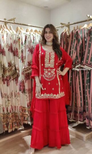 KD 1572 RED PAKISTANI SHARARA SUITS WHOLESALEKD 1572 RED PAKISTANI SHARARA SUITS WHOLESALE