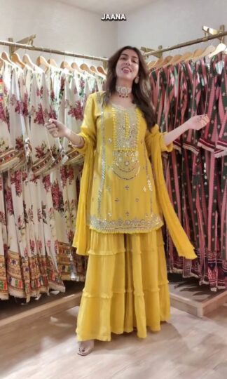 KD 1572 YELLOW HEAVY SHARARA SUITS WHOLESALEKD 1572 YELLOW HEAVY SHARARA SUITS WHOLESALE