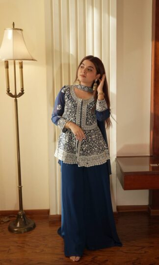 LOOMEERA LM 14 MODLING EMBROIDERED PEPLUM TOP WITH PLAZZO SETLOOMEERA LM 14 MODLING EMBROIDERED PEPLUM TOP WITH PLAZZO SET