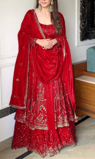 VLM 297 RED DESIGNER GOWN WITH LEHENGAVLM 297 RED DESIGNER GOWN WITH LEHENGA