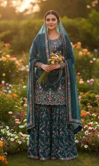 RTC 5956 PEACOCK BLUE ANARKALI DESIGNER SHARARA SETRTC 5956 PEACOCK BLUE ANARKALI DESIGNER SHARARA SET
