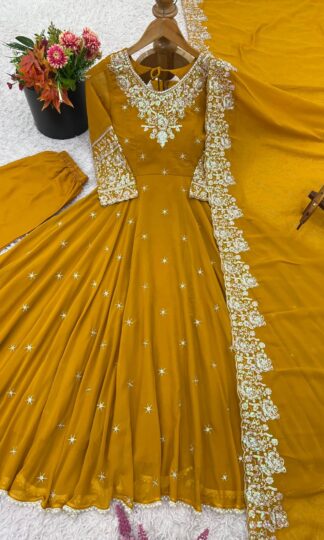 ZF 5012 MUSTAD YELLOW ANARKALI GOWN PARTY WEARZF 5012 MUSTAD YELLOW ANARKALI GOWN PARTY WEAR