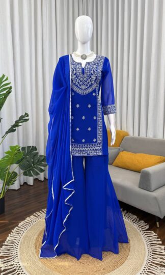 KD 1574 BLUE HEAVY PARTY WEAR SHARARA SUITS WHOLESALEKD 1574 BLUE HEAVY PARTY WEAR SHARARA SUITS WHOLESALE