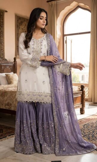 DHK 1346 PAKISTANI SHARARA SUITS WITH EMBROIDERY WORKDHK 1346 PAKISTANI SHARARA SUITS WITH EMBROIDERY WORK