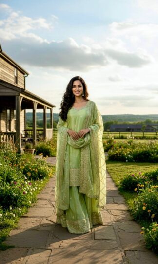 DHK 1374 DESIGNER PAKISTANI TOP PALZZO WITH DUPATTA SETDHK 1374 DESIGNER TOP PALZZO DUPATTA SET FOR WEDDING