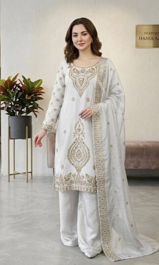 SRK 5335 WHITE PAKISTANI SHARARA SUITS EMBROIDERED WORKSRK 5335 WHITE PAKISTANI SHARARA SUITS EMBROIDERED WORK