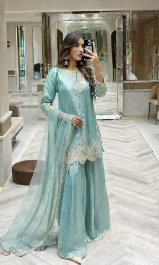ZC 8009 EMBBROIDERED TOP PALZZO DUPATTA SETZC 8009 EMBBROIDERED TOP PALZZO DUPATTA SET