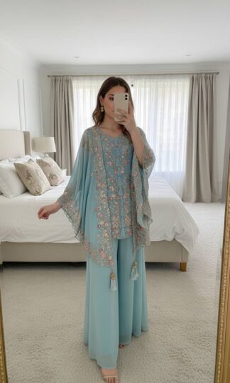 BE 406 PARTY WEAR KURTA PLAZZO SET WITH SHRUGBE 406 PARTY WEAR KURTA PLAZZO SET WITH SHRUG