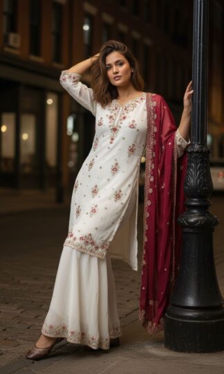 LC 1464 WHITE READYMADE KURTI & PLAZZO SET ONLINELC 1464 WHITE READYMADE KURTI & PLAZZO SET ONLINE