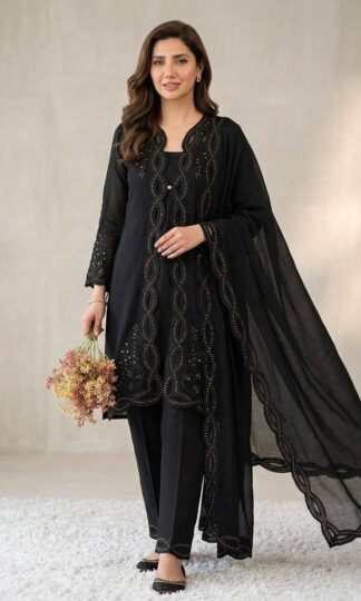 LOOMEERA LM 18 BLACK PAKISTANI SUITS SINGLE PIECELOOMEERA LM 18 BLACK PAKISTANI SUITS SINGLE PIECE