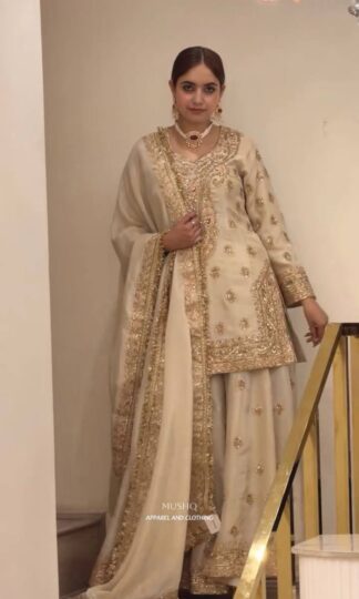 AD 236 HEAVY CHINON SILK PAKISTANI SUITS WHOLESALE SURATAD 236 Heavy Chinon Silk Pakistani Suit Cream Embroidered Party Wear M to XX