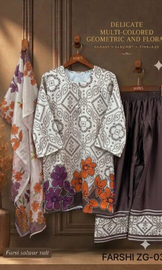 THE LIBAS COLLECTION ZG 03 PREMIUM SATIN BLEND FARSHI PAKISTANI SUITSTHE LIBAS COLLECTION ZG Readymade Farshi Pakistani Suit in Imported Satin Blend Premium Quality