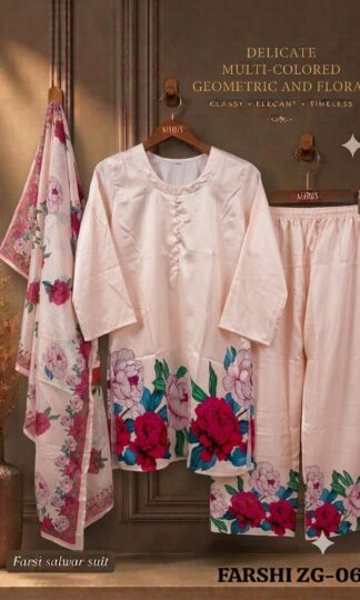 THE LIBAS COLLECTION ZG 06 WHOLESALE FARSHI PAKISTANI SUITS INDIATHE LIBAS COLLECTION ZG Readymade Farshi Pakistani Suit in Imported Satin Blend Premium Quality