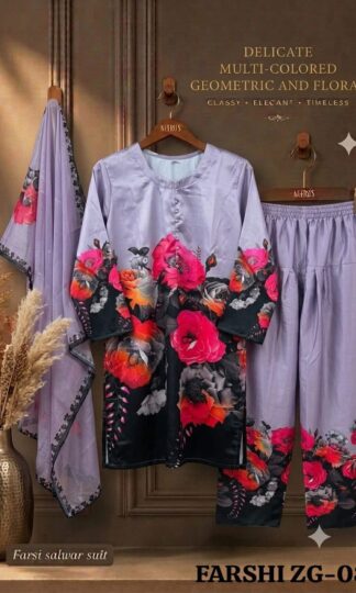 THE LIBAS COLLECTION ZG 08 FARSHI PAKISTANI SUITS SUPPLIERTHE LIBAS COLLECTION ZG Readymade Farshi Pakistani Suit in Imported Satin Blend Premium Quality