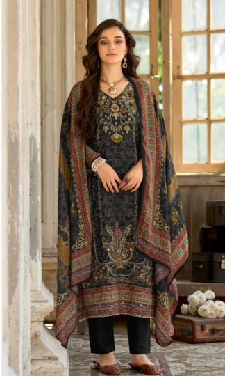 AMRUTVELA AT229 A DESIGNER MASLIN PAKISTANI SUITSAMRUTVELA AT229 A Unstitched Pure Viscose Maslin Pakistani Suit with Digital Print Aari and Hand Work