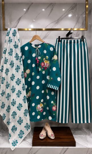 THE LIBAS COLLECTION M.UMAR PAKISTANI SUITS ONLINE INDIATHE LIBAS COLLECTION M. UMAR Readymade Pakistani Suit with Top Farshi Palazzo Dupatta in Imported Malai Satin Digital Print