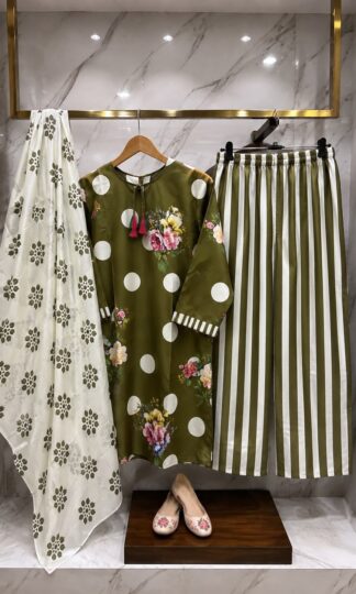 THE LIBAS COLLECTION FARSHI PLAZZO PAKISTANI SUITSTHE LIBAS COLLECTION M. UMAR Readymade Pakistani Suit with Top Farshi Palazzo Dupatta in Imported Malai Satin Digital Print