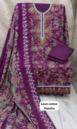 THE LIBAS COLLECTION COTTON PAKISTANI SUITS WHOLESALETHE LIBAS COLLECTION Unstitched Soft Cotton Embroidered Pakistani Suit with Neck and Daman Shirt