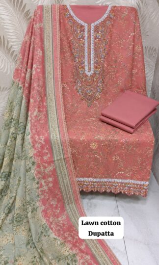 THE LIBAS COLLECTION UNSTITCHED EMBROIDERED PAKISTANI SUITSTHE LIBAS COLLECTION Unstitched Soft Cotton Embroidered Pakistani Suit with Neck and Daman Shirt
