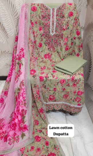 THE LIBAS COLLECTION DESIGNER PAKISTANI SUITS ONLINETHE LIBAS COLLECTION Unstitched Soft Cotton Embroidered Pakistani Suit with Neck and Daman Shirt