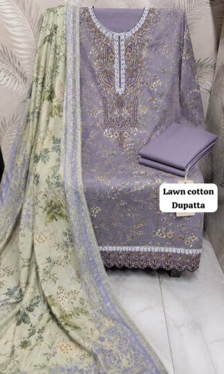 THE LIBAS COLLECTION COTTON PAKISTANI DRESS MATERIAL SURATTHE LIBAS COLLECTION Unstitched Soft Cotton Embroidered Pakistani Suit with Neck and Daman Shirt