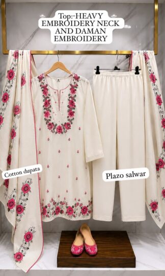 THE LIBAS COLLECTION M.UMAR EMBROIDERED PAKISTANI KURTITHE LIBAS COLLECTION M. UMAR Heavy Reyon Cotton Pakistani Kurti with Full Embroidery Top and Daman XL XXL