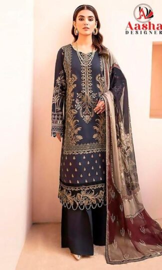 AASHA DESIGNER 1065 A CHEVRON SUMMER COLLECTION PAKISTANI SUITSAASHA DESIGNER 1065 CHEVRON Unstitched Pure Cotton Print Pakistani Suit with Heavy Self Embroidery