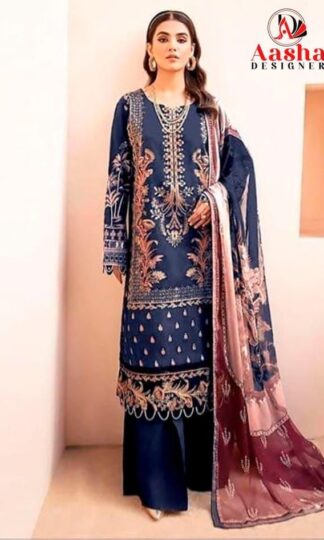 AASHA DESIGNER 1065 E CHEVRON SUMMER COLLECTION PAKISTANI SUITSAASHA DESIGNER 1065 CHEVRON Unstitched Pure Cotton Print Pakistani Suit with Heavy Self Embroidery