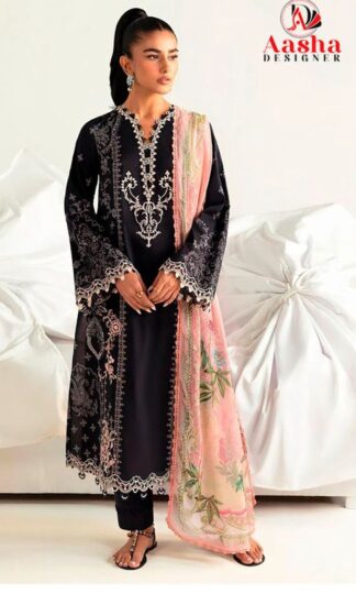 AASHA DESIGNER 1182 B PATCH WORK EMBROIDERY PAKISTANI SUITSAASHA DESIGNER 1182 B Unstitched Pure Cotton Pakistani Suit with Exclusive Print and 2 Patch Embroidery