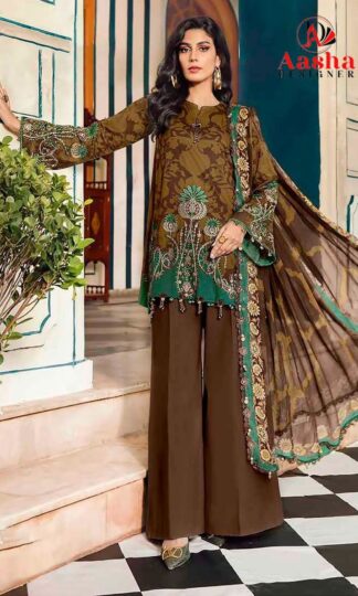 AASHA DESIGNER 1206 A PAKISTANI SUITS WHOLESALE SURATAASHA DESIGNER 1206 A Unstitched Pure Cotton Print Pakistani Suit with Exclusive 2 Patch Embroidery
