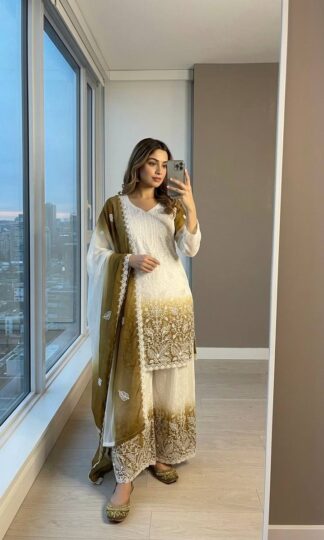PD1171 GEORGETTE READYMADE PLAZZO SET SURAT SUPPLIERPD1171 Georgette Readymade Plazzo Set with Embroidery Work and Jarkhan Diamond M 38 L 40 XL 42 XXL 44