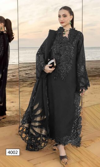 SANIYA TRENDZ 4002 RANG RASIYA VOL-4 PAKISTANI SUITS WHOLESALESANIYA TRENDZ RANG RASIYA VOL-4 Unstitched Cotton Pakistani Suit with Chikankari Embroidery