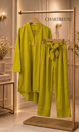 THE LIBAS COLLECTION CHARTREUSE ROYALTY PAKISTANI STYLE UP & DOWN CO ORD SETTHE LIBAS COLLECTION Chartreuse Royalty Pakistani Style Up & Down Co-Ord Set XL XXL