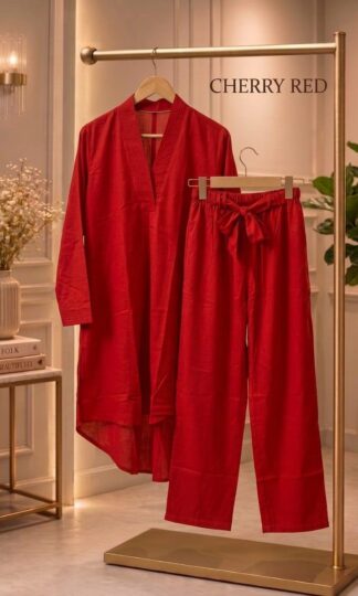 THE LIBAS COLLECTION CHERRY RED ROYALTY PAKISTANI STYLE UP & DOWN CO ORD SETTHE LIBAS COLLECTION Cherry Red Royalty Pakistani Style Up & Down Co-Ord Set XL XXL