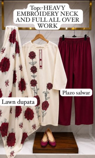 THE LIBAS COLLECTION M.UMAR EMBROIDERY NECK DAMAN PAKISTANI KURTITHE LIBAS COLLECTION M. UMAR Heavy Reyon Cotton Pakistani Kurti with Embroidered Neck Top and Daman XL XXL