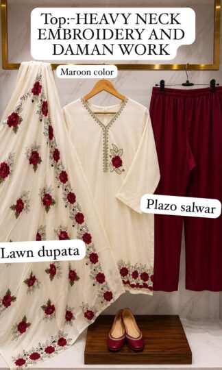 THE LIBAS COLLECTION M.UMAR EMBROIDERY NECK DAMAN PAKISTANI KURTITHE LIBAS COLLECTION M. UMAR Heavy Reyon Cotton Pakistani Kurti with Embroidered Neck Top and Daman XL XXL