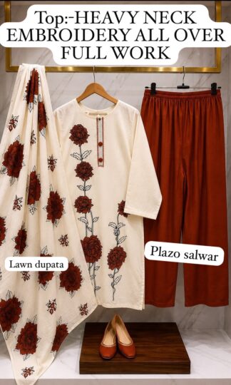 THE LIBAS COLLECTION M.UMAR EMBROIDERY NECK DAMAN PAKISTANI KURTITHE LIBAS COLLECTION M. UMAR Heavy Reyon Cotton Pakistani Kurti with Embroidered Neck Top and Daman XL XXL
