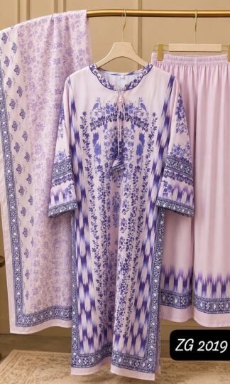 ZAHRA GLAMOUR ZG 2019 PRINTED CO-ORDS SET ONLINE INDIAZAHRA GLAMOUR ZG Long Turkish Co Ord Set Wholesale in Imported BSY Blend with Printed Silk Dupatta L 40 XL 42 XXL 44 3XL 46