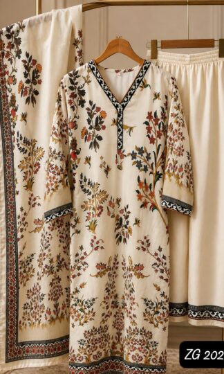 ZAHRA GLAMOUR ZG 2025 CAUSAL BRUNCH CO-ORDS SET ONLINEZAHRA GLAMOUR ZG Long Turkish Co Ord Set Wholesale in Imported BSY Blend with Printed Silk Dupatta L 40 XL 42 XXL 44 3XL 46