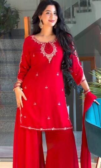PD 1168 RED HEAVY GEORGETTE EMBROIDERED SUITS WHOLESALEPD 1168 RED HEAVY GEORGETTE EMBROIDERED SUITS WHOLESALE
