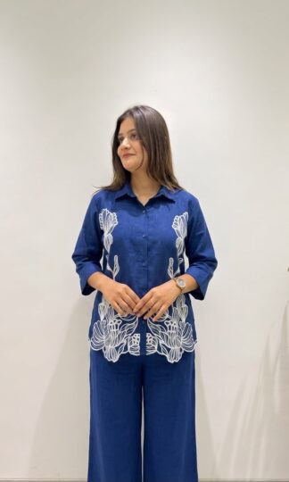 BE 496 DESIGNER EMBROIDERED CORD SET IN COTTON DENIM WHOLESALEBE 496 Designer Embroidered Cord Set in Cotton Denim Online