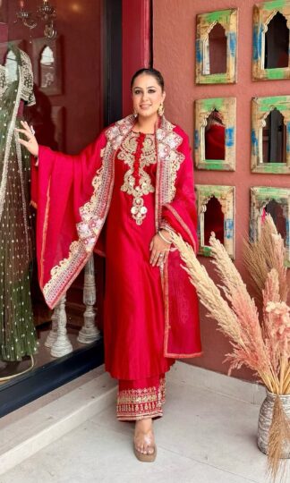 BE 500 KARWA CHAUTH SPECIAL TOP PLAZZO WITH DUPATTA ONLINEBE 500 Karwa Chauth Special Top Plazzo With Dupatta Online Designer Beads Neck Work Sequence Embroidery M 38 L 40 XL 42 XXL 44