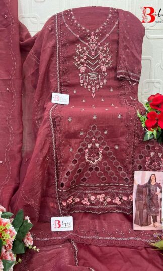 BILQIS B 218 B PARTY WEAR PAKISTANI SUITS ONLINE SURATBILQIS B 218 A Pakistani Suits Online Wholesale Unstitched Crunchy Heavy Embroidery Handwork Cutwork
