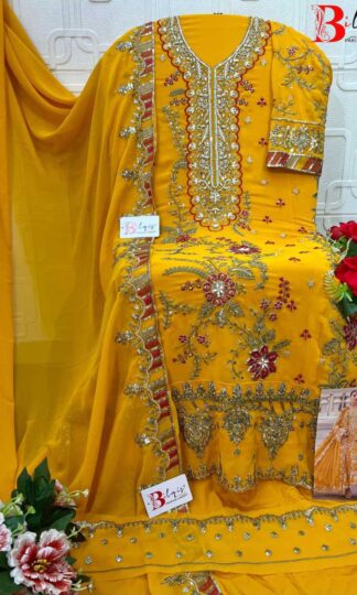 BILQIS B 243 A UNSTITCHED PAKISTANI DESIGNER SUITS SURATBILQIS B 243 Unstitched Pakistani Designer Suits Surat Georgette Heavy Embroidery Handwork with Inner