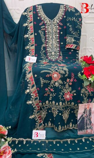 BILQIS B 243 C HANDWORK PAKISTANI DESIGNER SUITS SURATBILQIS B 243 Unstitched Pakistani Designer Suits Surat Georgette Heavy Embroidery Handwork with Inner