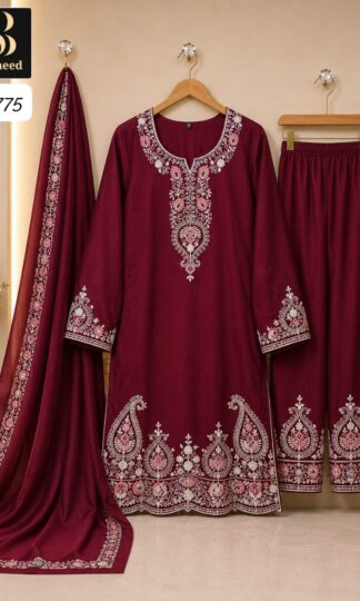 BIN SAEED SR 775 READYMADE DESIGNER PAKISTANI KURTI ONLINEBIN SAEED SR 775 Readymade Designer Pakistani Kurti Online in Satin Rayon with Heavy Embroidery XL XXL XXXL