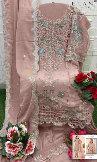 ELAN STUDIO E 04 D UNSTITCHED PAKISTANI CHIFFON SUIT SUPPLIERELAN STUDIO E 04 Pakistani Chiffon Suit Wholesale India Unstitched Heavy Embroidery Handwork Cutwork Applique with Inner