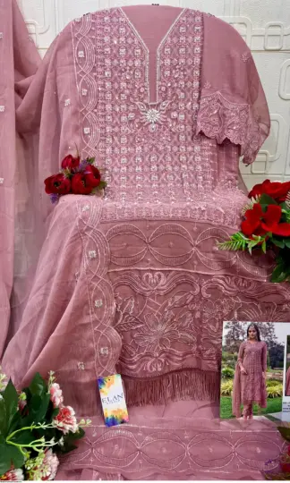 ELAN STUDIO E 12 C UNSTITCHED PAKISTANI SUITS ONLINE INDIAELAN STUDIO E 12 A Pakistani Suits Online India Unstitched Chiffon Heavy Embroidery Handwork Lace with Inner